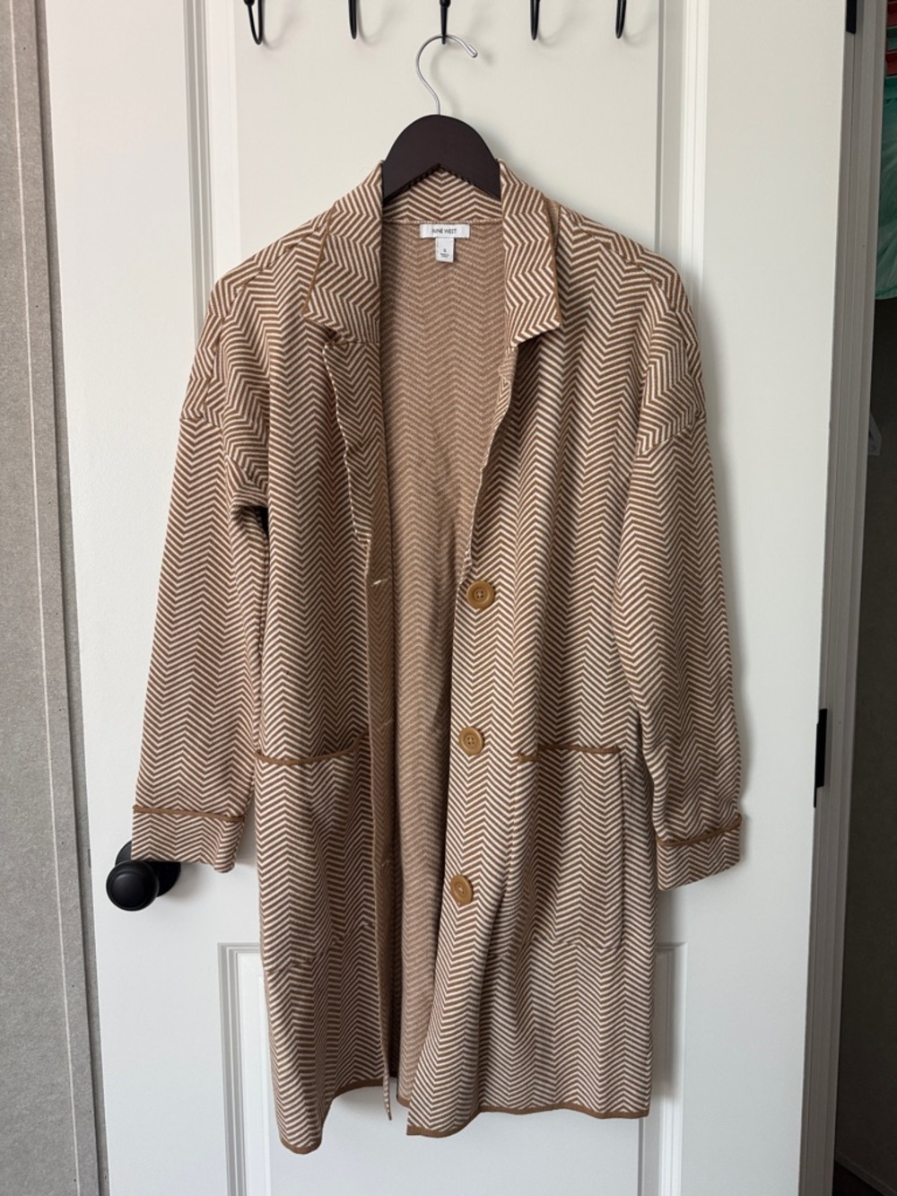 Nine West Beige Chevron Knit Trench Coat